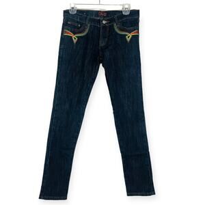 Pacos Jeans Womens Blue Rainbow Embroidered Low Rise Jeans Y2K Size 5 JUNIORS